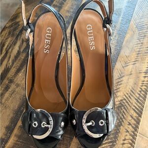 Guess Black Peep-Toe Slingback 5" Heels Size 8